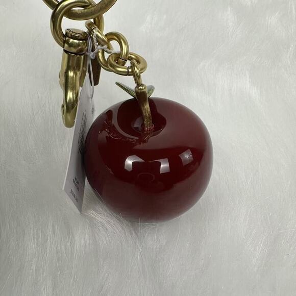 Coach Small Resin Apple Bag Charm In Brass / Red Multi NWT CY399 - Picture 7 of 9
